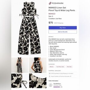 MANGO Linen Set Floral Top & Wide Leg Pants